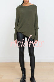 Solid Color Round Neck Long Sleeve Loose Knitted Sweater