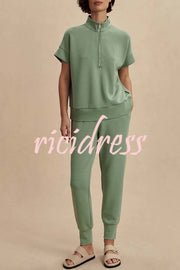 Sheridan Half-Zip Neck Short Sleeve Sweatshirt and Elastic Waist Pocket Jogger Set