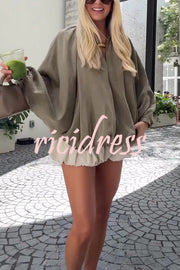 Fashion Lapel Loose Puff Long Sleeve Casual Zipper Jacket