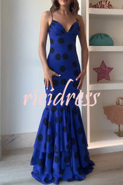 Eliora Mesh Polka Dot Print Gathered Bust Layered Fishtail Hem Maxi Dress