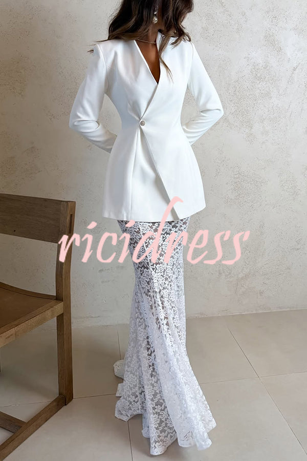 Poetic Muse Floral Lace High Rise Elastic Waist Fishtail Hem Maxi Skirt