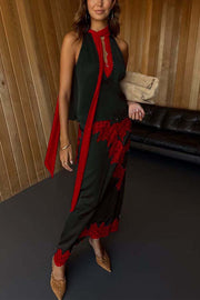 Sunday Social Contrast Color Satin Lace Trim Mid Rise Maxi Skirt