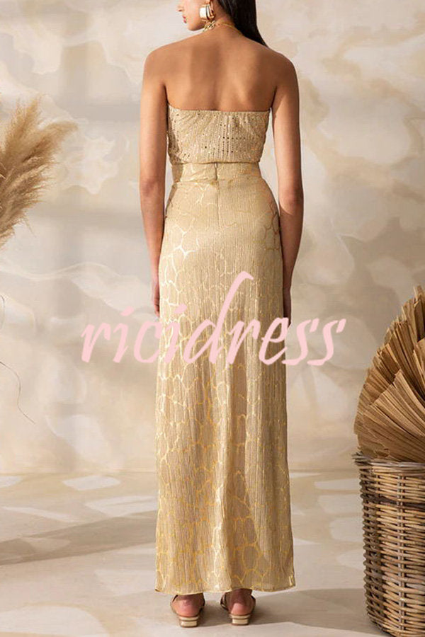 Martini Nights Bronzing Fabric High Rise Slit Maxi Skirt