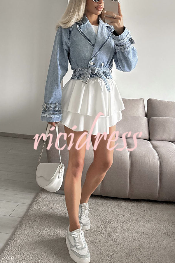 Fashion Lapel Long-sleeved Short Denim Jacket