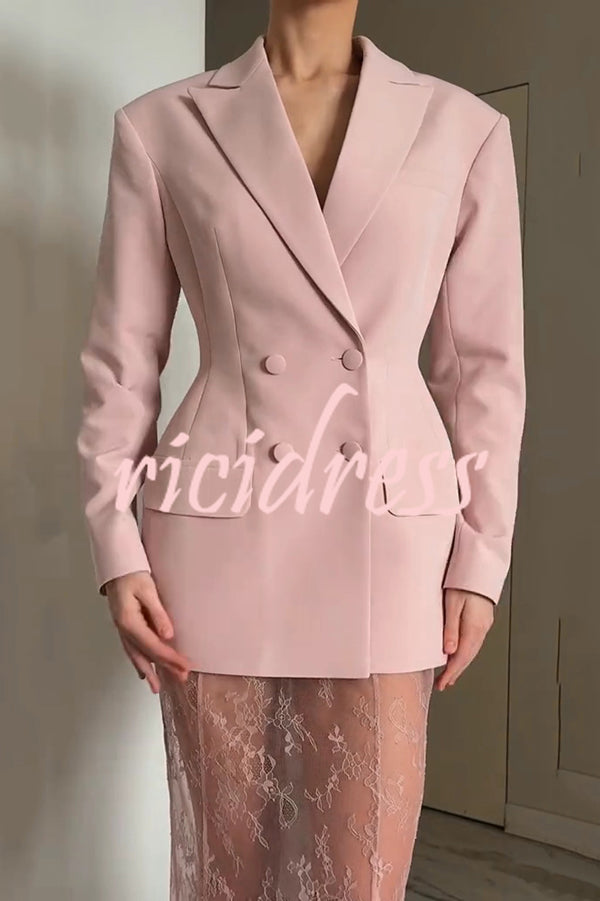 Solid Color Lapel Long Sleeve Waist Double-breasted Blazer