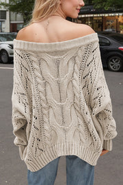 Solid Color Off-shoulder Long-sleeved Loose Knit Sweater