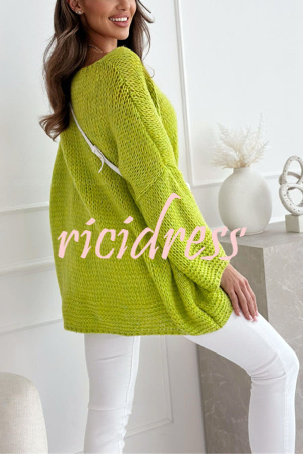 Solid Color Loose V-neck Casual Knitted Sweater