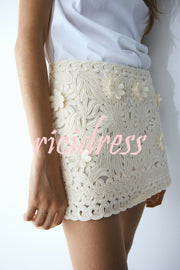 Fashion Floral Hollow Embroidery Slim Mini Skirt