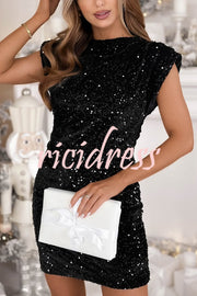 Fashionable Sequined Round Neck Sleeveless Slim-fit Mini Dress