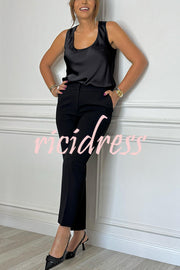 Social Time High Rise Elastic Zipper Waist Pocket Straight-leg Pants