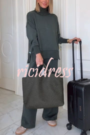 Barker High-Neck Long Sleeve Side Zipper Sweatshirt and Elastic Waist Pocketed Loose Pants Set