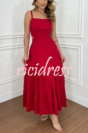 Solid Color Sleeveless Pleated Back Waist-baring Maxi Dress