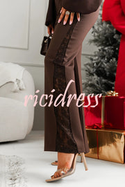 Joelie High Rise Elastic Waistband Side Lace Patchwork Flare Pants