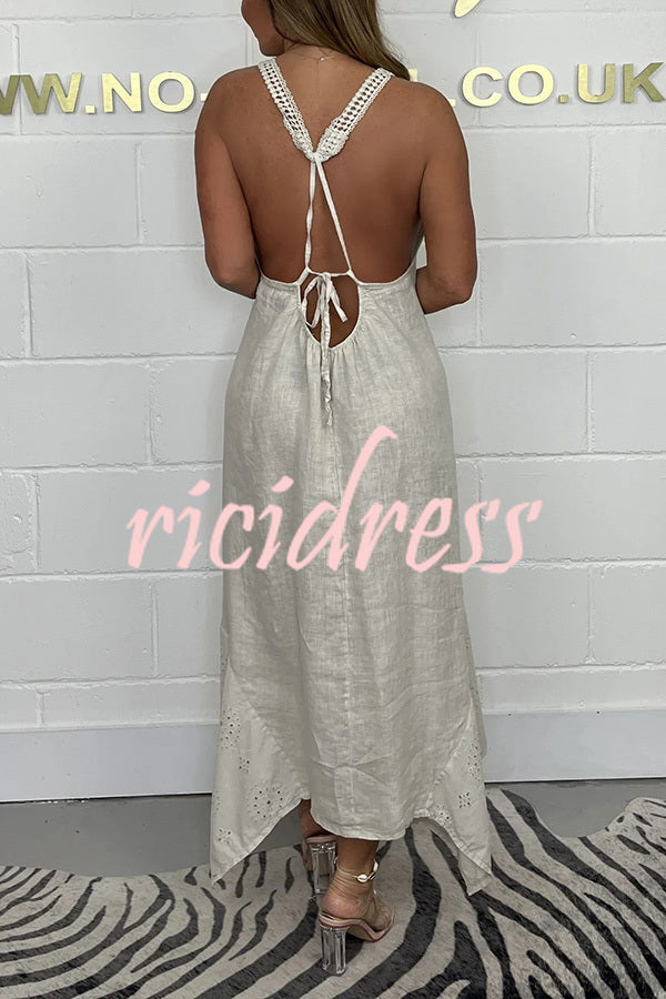 Solid Color V-neck Sleeveless Sexy Backless Irregular Maxi Dress