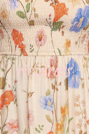 Dreamy Floral Print Square Neck Puff Sleeve Smocked Maxi Dress