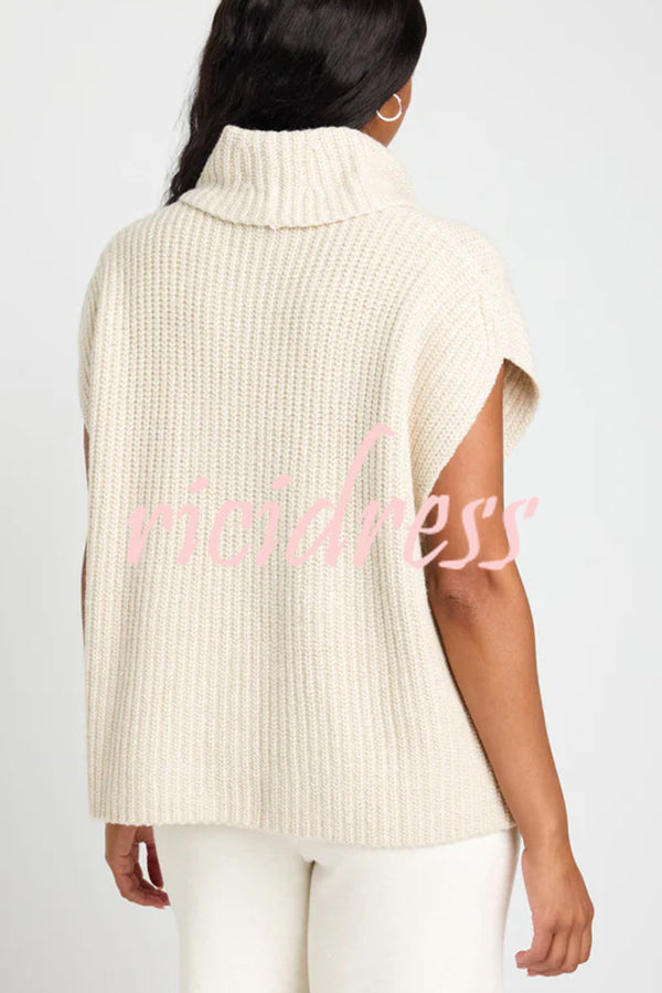 Comfortable and Luxe Knit TurtleNeck Cap Sleeves Lightweight Sweater