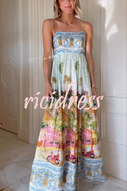 Aracati Multicolor Unique Print Back Smcoked Pocket Maxi Dress