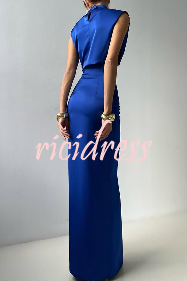 Solid Color Casual Sleeveless Crop Top and Elegant Button-down Maxi Skirt Set