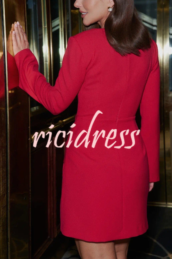 Social Season Square Neck Long Slit Neck Twist Warp Hip Mini Dress