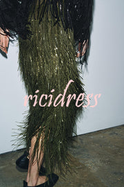 Stylish Sequined Tassel Elegant Midi Skirt