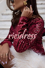 Perfect Gift Sequin Back Bow Detail Long Bell Sleeve Loose Mini Dress