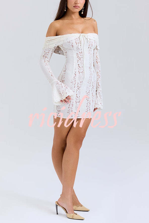 Solid Color Lace Off Shoulder Lace Sexy Slim Mini Dress