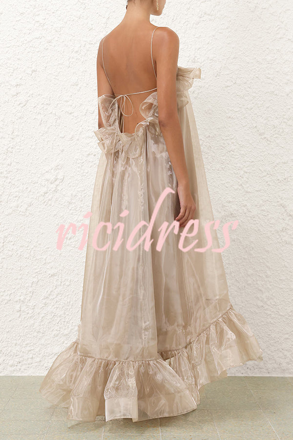 By The Sea Organza Ruffle High Low Hem Slip A-line Maxi Dress