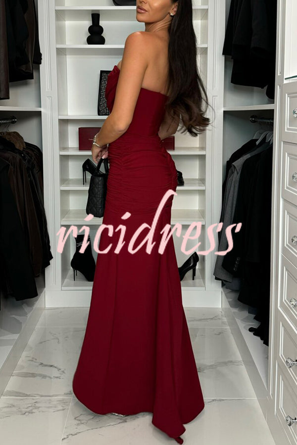 Miami Date Night Off Shoulder Drape Ruched High Slit Party Maxi Dress