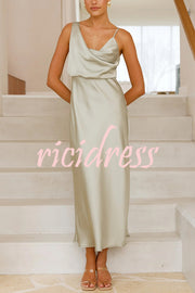 Satin Solid Color Elegant Sling Waist Open Back Maxi Dress