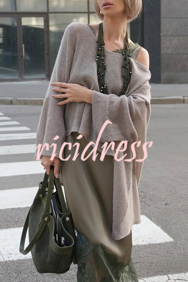Warm Winter Knit Wide Neck Batwing Sleeve Loose Relaxed Sweater
