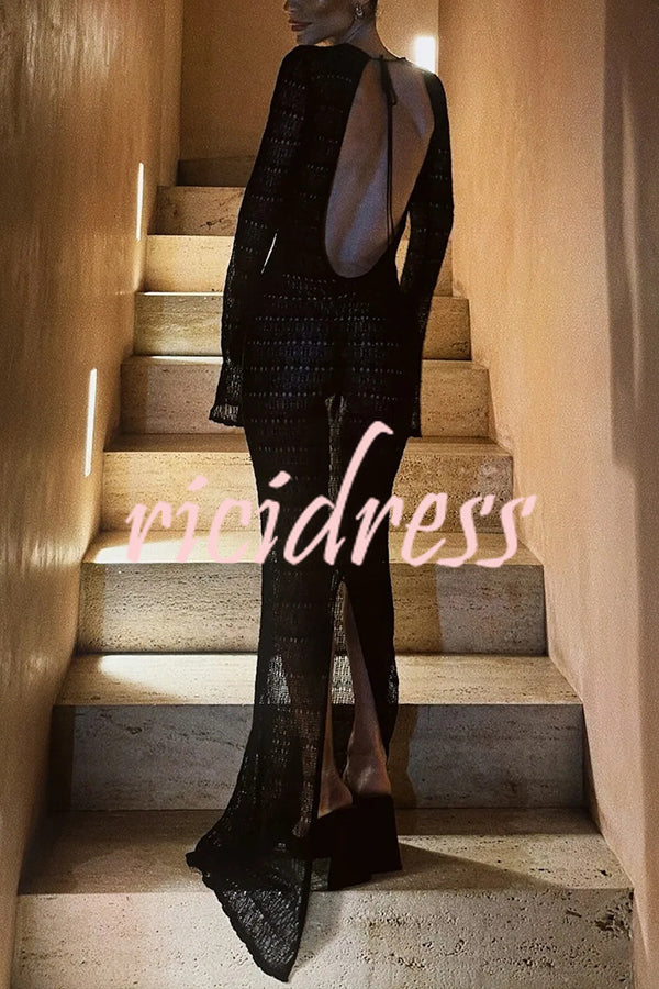 Sexy Backless Long-sleeved Knitted Slim-fit Maxi Dress