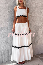 Napa Ric Rac Trims Sleeveless Crop Tank and Drawstring Elastic Waist Pocket Maxi Skirt