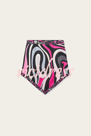 Naughty Lady Satin Unique Print Halter Tie-up Tank and Irregular Hem Mini Skirt Set