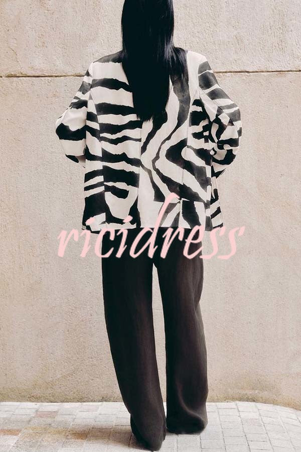 Breath of Freedom Animal Print Button Up Long Sleeve Lapel Loose Blazer