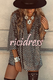 All about Glam Collar Sequin V-neck Half Sleeve Loose Top