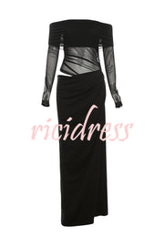 Exquisite Sexy Mesh Patchwork Off Shoulder Cutout Ruched Maxi Dress