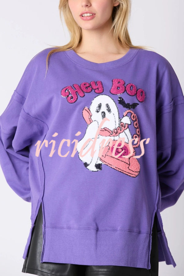 Halloween Cartoon Ghost Sequin Loose Casual Sweatshirt