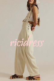 Fashionable Casual Side Pocket Button Loose Denim Overalls