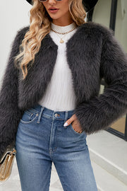 Stylish Long Sleeve Short Casual Faux Fur Jacket