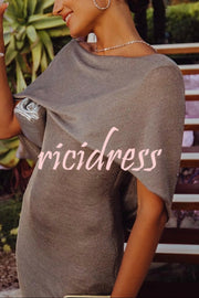 Fit and Elegance Fine Shimmering Fabric Open Cowl Back Draped Neckline Maxi Dress