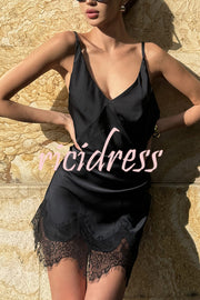 Sexy Lace Paneled V-neck Halter Back Mini Dress