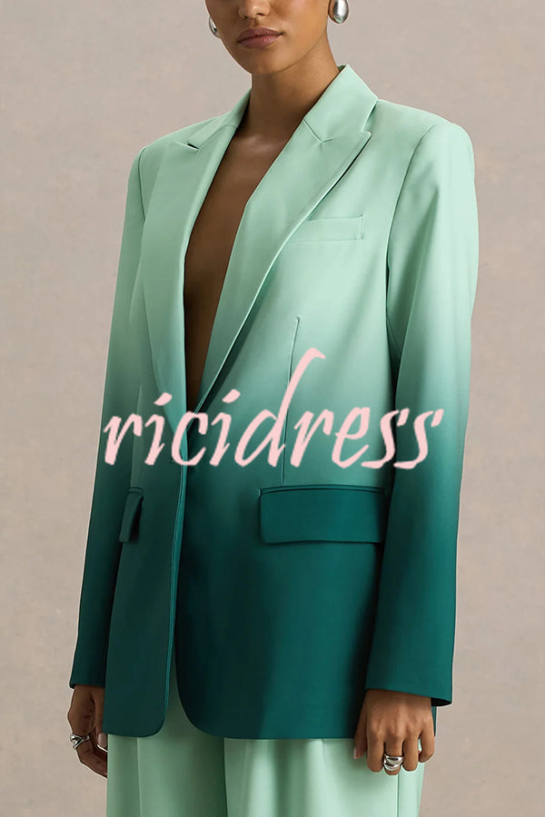 Enya Ombre Print Single Button Long Sleeve Lapel Loose Blazer