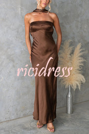 Satin Elegant Off-the-shoulder Backless Maxi Dress