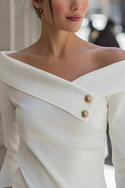 Elegant Off-shoulder Long-sleeved Button-down Shirt