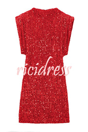 Fashionable Sequined Round Neck Sleeveless Slim-fit Mini Dress