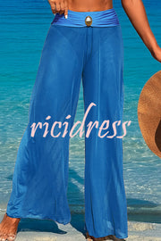 Solid Color Loose Metal Buckle Beach Pants