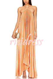 Luxurious Atmosphere Satin Halter Neck Backless A-line Gown Maxi Dress