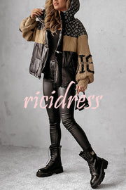 Stylish Denim Knit Long-sleeved Patchwork Hooded Pocket Thickened Jacket