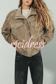 Fashionable Suede Loose Pocket Leather Jacket