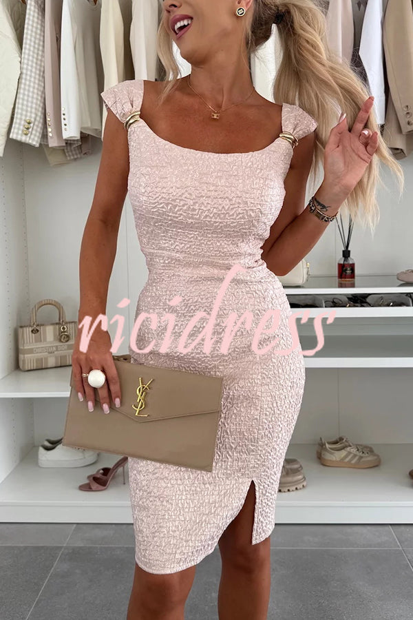 Solid Color Strappy Metal Embellished Fitted Mini Dress